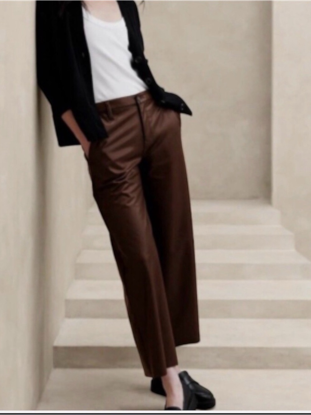 Banana Republic Women’s Wide-Leg Brown Faux Leather Pants Size 14 Cropped Fall